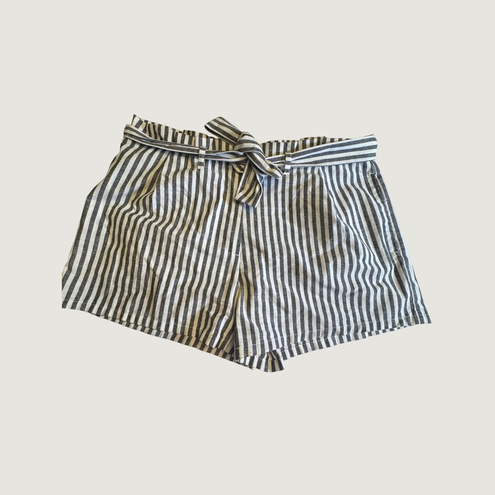 Love Tree Womens Striped Paperbag Waist Shorts Navy White Tie Belt Size Large